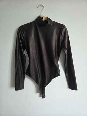 naked wardrobe Black Faux Leather Bodysuit